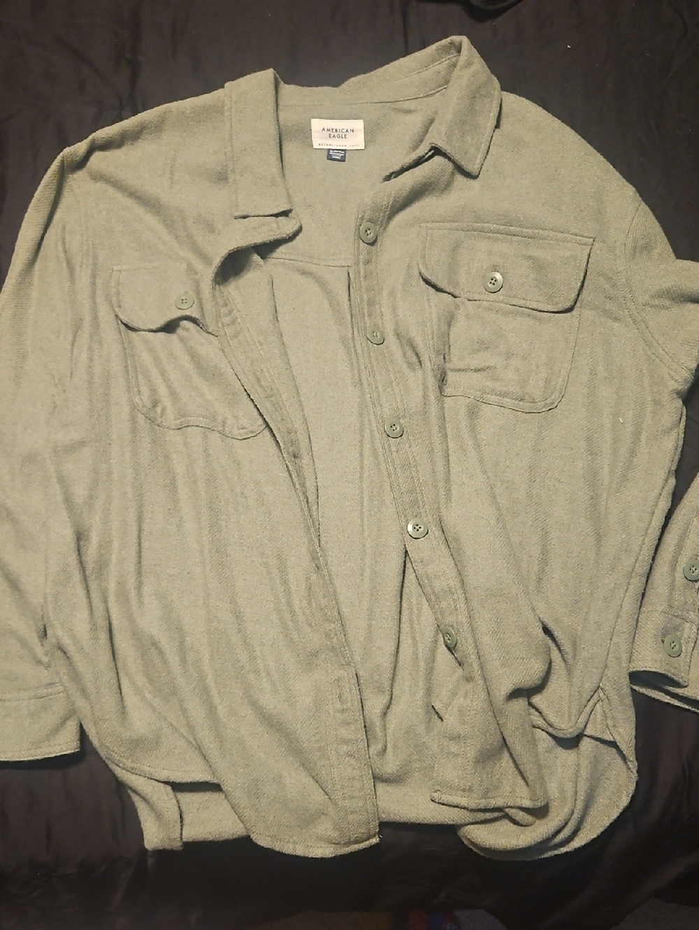 American Eagle Outfitters Olive Green Lightweight Button-Up Sweater Shirt